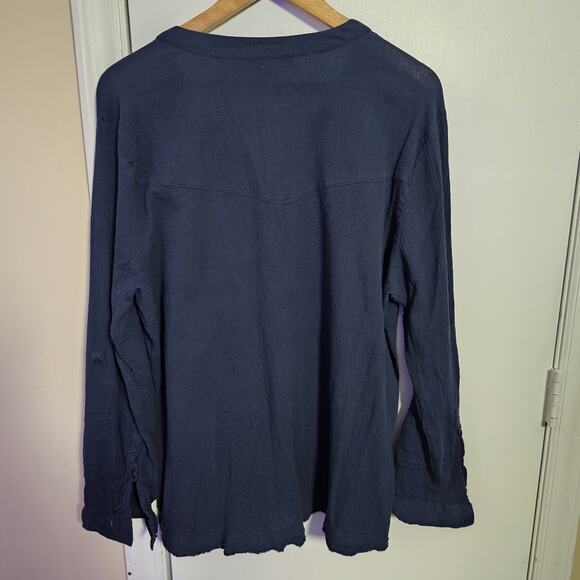 Bandolino Womens XXL Popover V Navy Roll Tab Sleeve Gauze Casual Raw Hemline - Picture 4 of 4